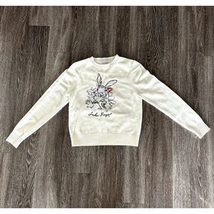 EUC Christian Dior Jardin Magique Bunny Floral Sweater Ecru Cashmere Wool Size 6